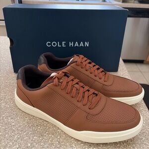 Cole Haan Grand Crosscourt Modern Perforated Sneaker British Tan Leather US 10.5